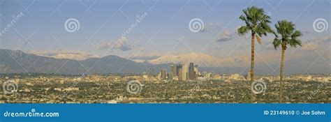 Los Angeles Skyline With Mt Baldy Editorial Image Image Of Exterior