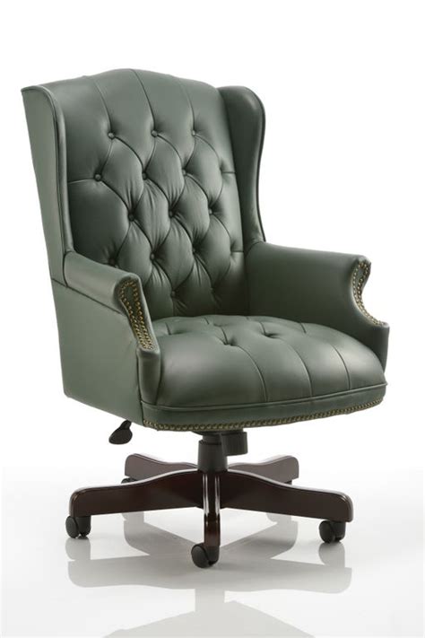 Office chairs in excellent condition height and back adjustable, lumber support for back, armrest. Green Leather Office Chair - Home Furniture Design