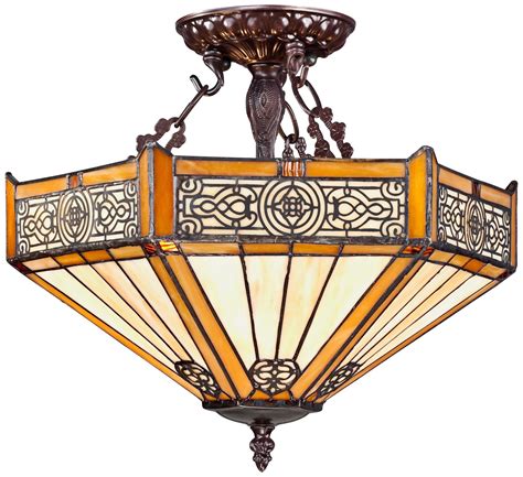 Magical vintage lighting from art nouveau era. Stratford Tiffany Style 13" Mission Bronze Ceiling Light ...