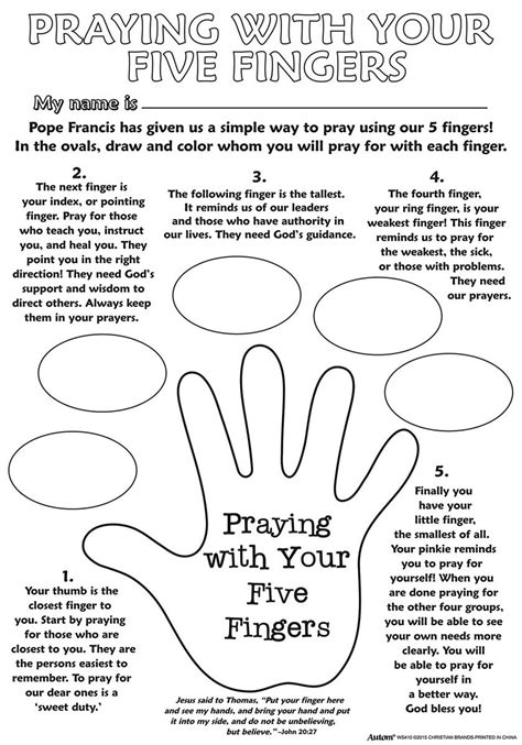 Praying With Your Five Fingers Color Your Own Poster Sunday School