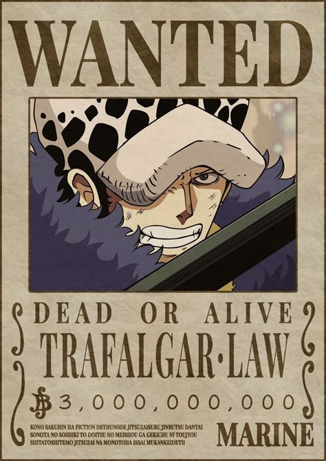 Prime One Piece Law One Piece One Peice Anime One Piece Manga One Piece Wanted Posters Law