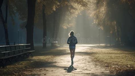 Girl Jogging In The Park On A Sunny Morning Generative Ai Stock Photo