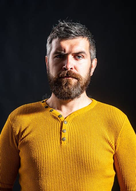 Serious Man Face Bearded Guy Human Expression Emotion Concept Stock