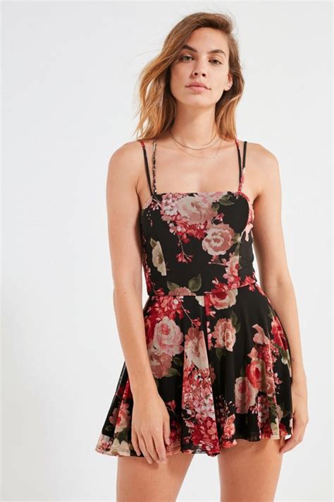 Uo Floral Knit Mesh Romper Urban Outfitters