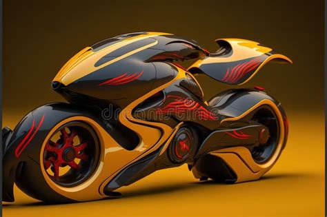 Futuristic Sci Fi Design Yellow Motorcycle Model With Realistic Detail