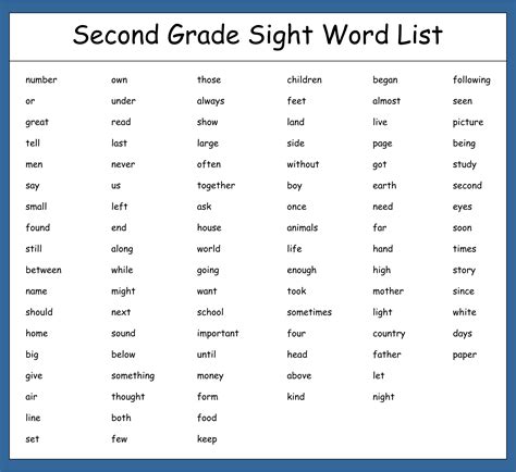 2nd Grade Sight Words Printable