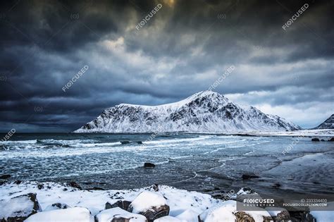 Brunstranda Beach In Winter Flakstad Lofoten Nordland Norway