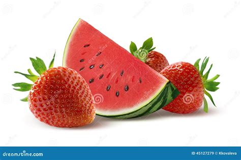 Watermelon Slice And Strawberry On White Background Stock Photo Image