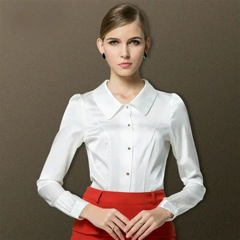 Women Silk Blouse Work White Blouse 100 Real Silk Solid Long Sleeve Blusas Femininas Office