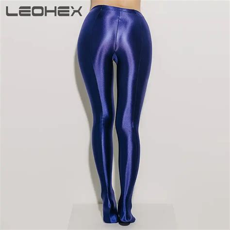 Leohex Satin Glossy Opaque Pantyhose Shiny Wet Look Tights Sexy Stockings Yoga Pants Leggings