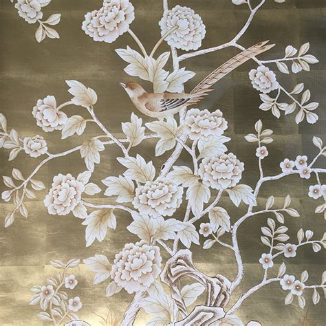 Luxury Hand Painted Gold Chinoiserie Wallpaper Chinoiserie Etsy