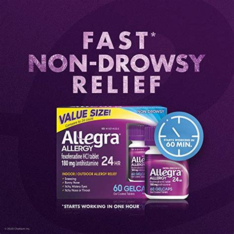 Allegra Allergy 24 Hour Gelcaps 180 Mg 60 Count Long Lasting Fast