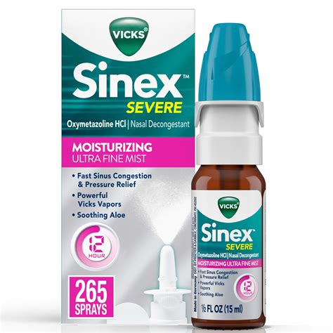 Vicks Sinex Severe Nasal Spray Moisturizing Ultra Fine Mist With Aloe Decongestant Medicine