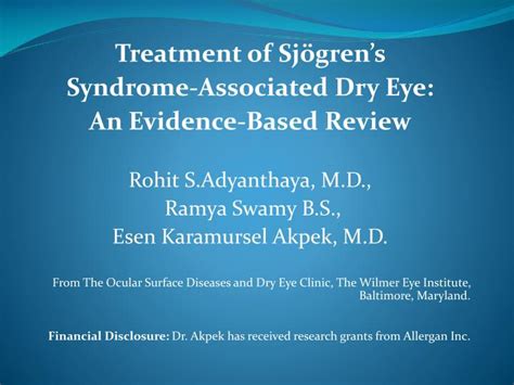 Ppt Treatment Of Sjögrens Syndrome Associated Dry Eye An Evidence