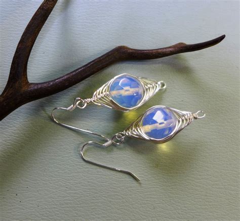 Wire Wrapped Earrings Wire Wrapped Blue Opalite Herringbone Earrings