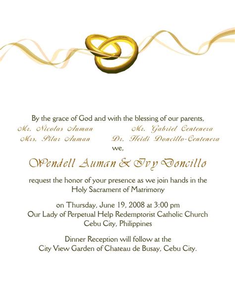 The catholic church teaches that marriage between two baptized persons is a sacrament. 35 best Wedding invitation wording` images on Pinterest ...