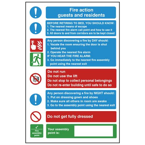 Guests And Residents Fire Action Safety Sign