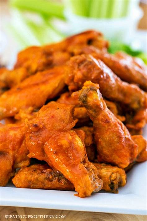 Add 1/4 cup each of finely chopped onion and red pepper. Delicious Hot Buffalo Wings | Serving Up Southern