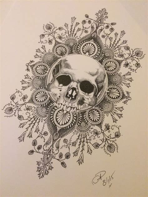 Dotwork Tattoo Design Skull And Mandala Done By Natasha Papadakos