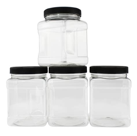 Buy 32oz Square Plastic Jars 4 Pack Quart Clear Rectangular 4 Cup