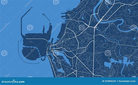 Detailed Vector Map Poster Of Colombo City Linear Print Map Blue