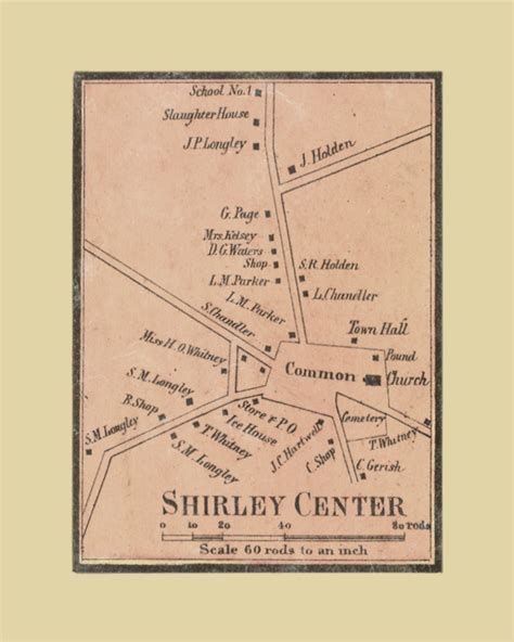 Shirley Center Shirley Massachusetts 1856 Old Town Map Custom Print