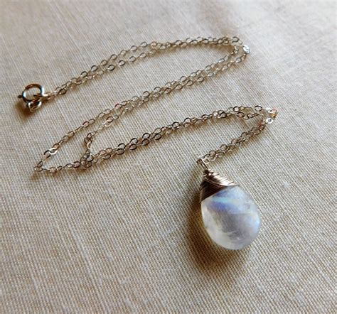 Moonstone Necklace Gemstone Necklace Sterling Silver Etsy