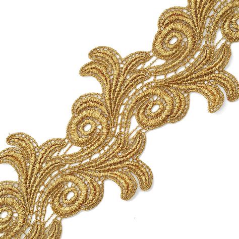 Metallic Gold Lace Trim For Bridal Costume Or Jewelry Crafts And