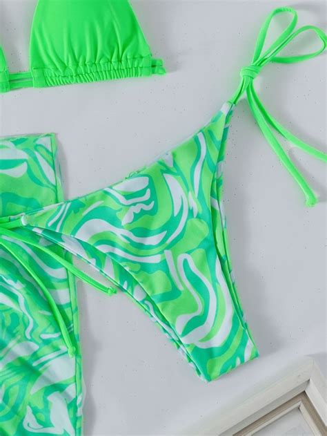 is that the new marble print mesh bikini set halter triangle bra top and tie side bikini bottom