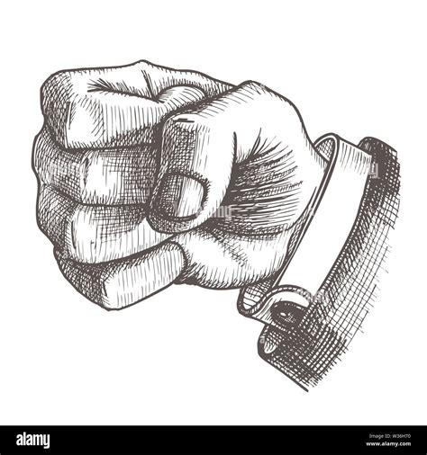 Male Hand Make Fist Gesture Monochrome Vector Stock Vector Image And Art