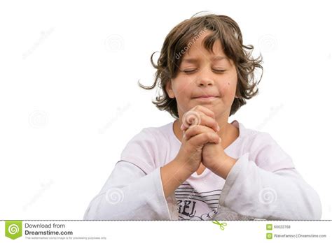 Little Girl Praying In Church Isolated Stock Photo Image