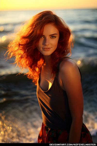 amazing red haired pinup beauty at the beach by aipixelmaster on deviantart