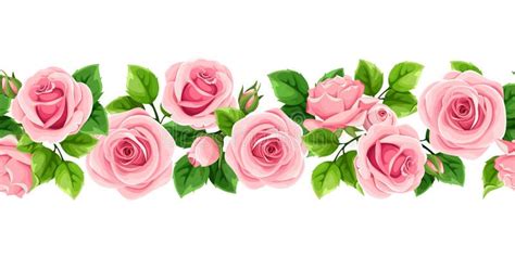Horizontal Seamless Garland With Pink Roses Vector Illustration Stock