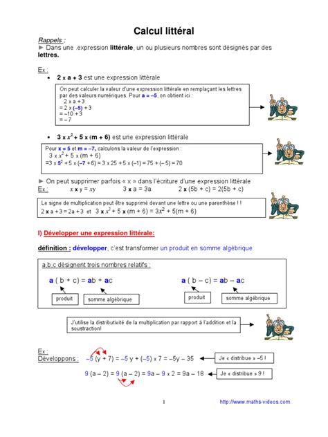 Calcul Littéral 4ème Multiplication Notation Mathématiques