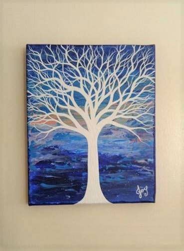 Original Tree Painting Abstract Art Blue Purple White Pallet Knife