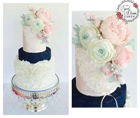 Navy Blue And Pink Champagne Vintage Wedding Cake By My Sweet Dream