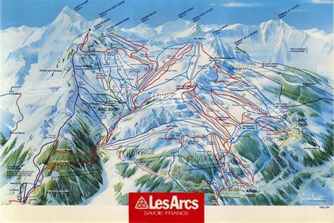 Les Arcs Savoie France Plan Des Pistes De Ski Par Pierre Novat 1983