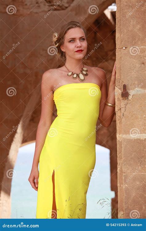 Model In Yellow Dress Stock Image Image Of Sensuality