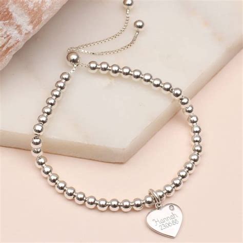 Sterling Silver And Diamond Personalised Ball Bracelet Hurleyburley