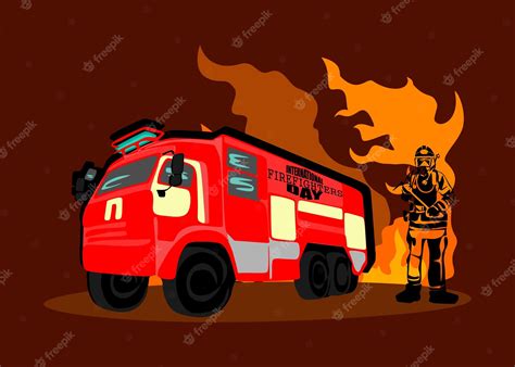 Premium Vector Firefighter And Fire Engine Silhouette Vector