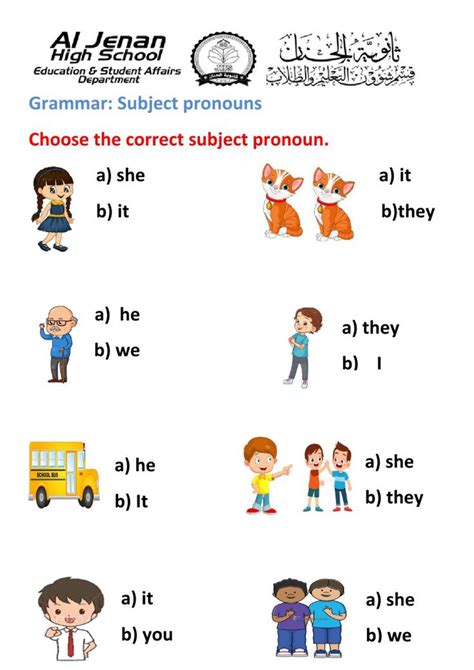Subject Pronouns Interactive Activity For Grade One You Can Do The Exercises Online Or Down