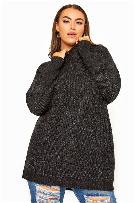 black marl oversized knitted jumper yours clothing