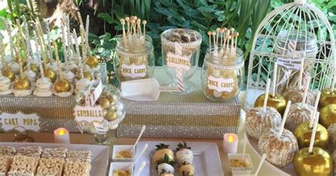 White And Gold Wedding Dessert Table Candy Apples Rice