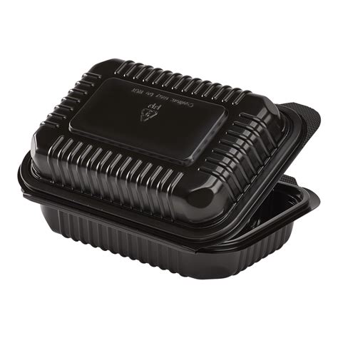 Black Half Clamshell Food Containers 9x6 Hinged Take Out Boxes
