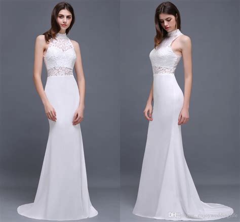 Elegant White Lace Mermaid Prom Dresses 2017 New High Neck