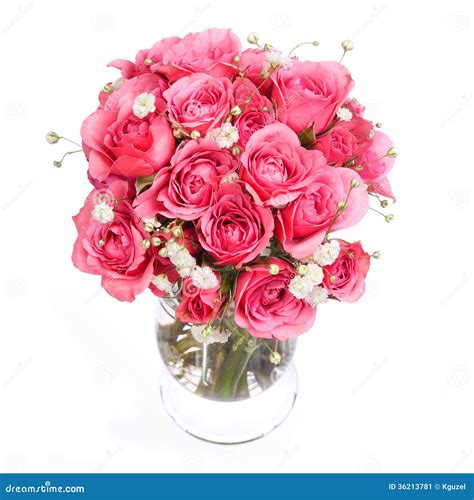 Bouquet Of Pink Roses In Vase Isolated On White Background Stock Image