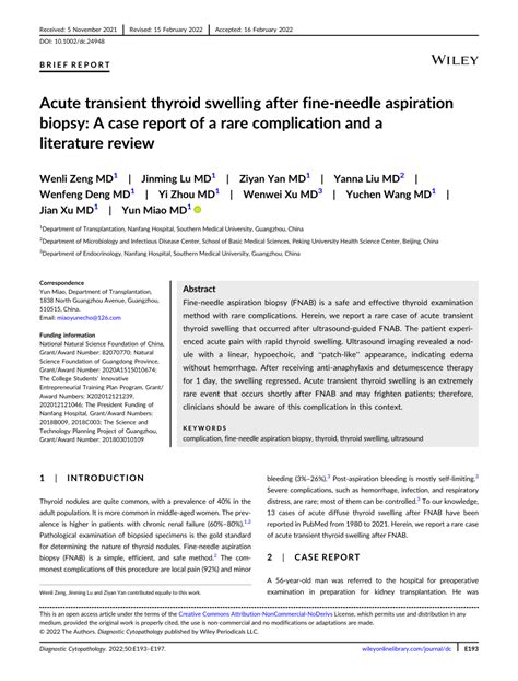 Pdf Acute Transient Thyroid Swelling After Fineneedle Aspiration