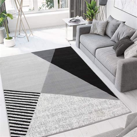 Graphite Lightdark Grey Modern Bold Geometric Rug Living Room Area