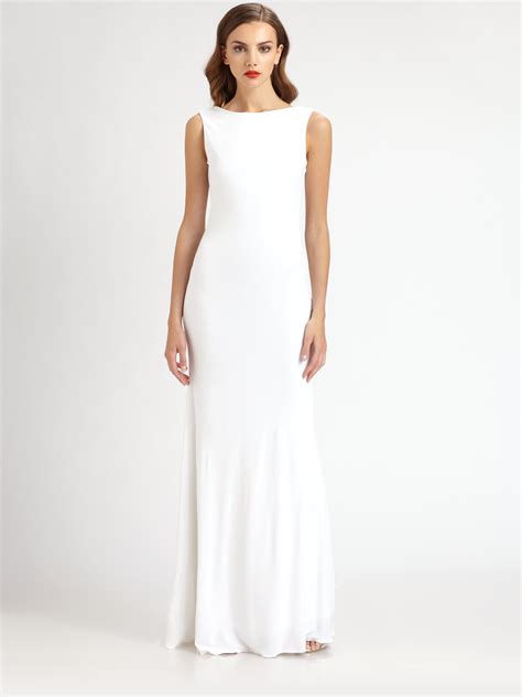 Badgley Mischka Beaded Jersey Gown In Ivory White Lyst