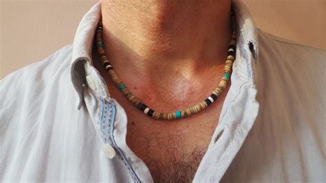 Mens Beaded Necklace Turquoise Necklace Blue White And Etsy Singapore